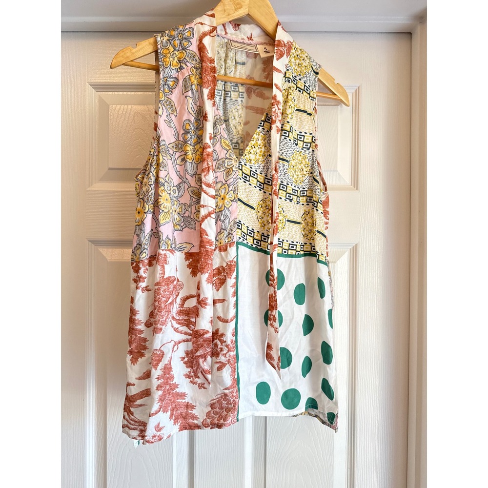 Moulinette Soeurs Blouse Women S Multi Color Patchwork Tie Neck Sleeveless Top